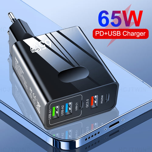 3.1A standard 65W fast charging mobile phone charger type-c PD+3USB multi port travel charging head