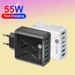 Fast charging mobile phone charger standard PD55W QC3.0+PD25W 3PD+3USB travel charging head