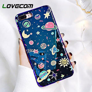 Universe Phone Case For iPhone XS XR XS Max X 8 7 6 6S Plus Blu-Ray Phone Back Cover Cute Planet Moon Star Cases Gift