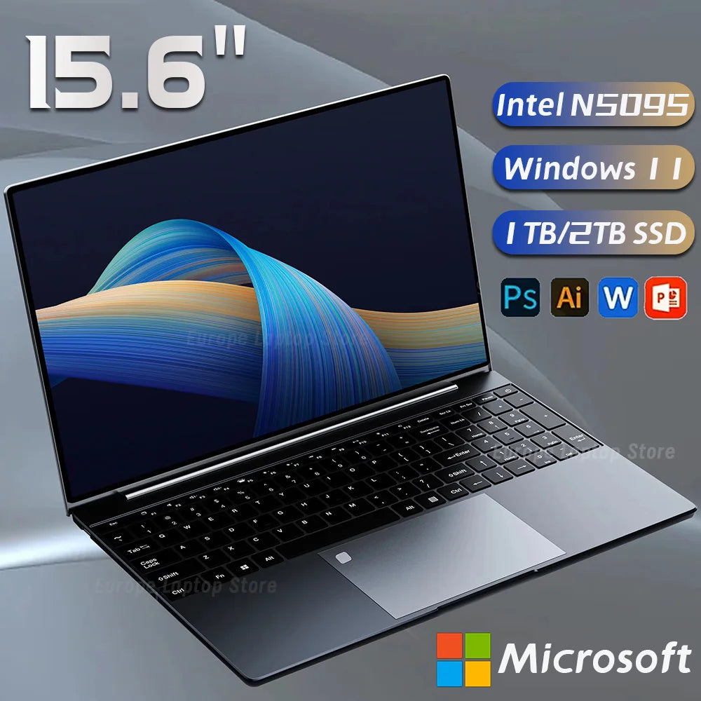 2025 Gaming Laptop Computer Windows 11 Intel Celeron N5095 15.6 Inch 1TB SSD Office Computer PC Fingerprint Unlock Notebook PC