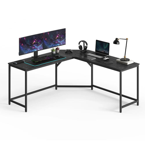 Black Ebony corner desk for office gaming 149x149x76 cm, space saving, easy assembly, sturdy frame