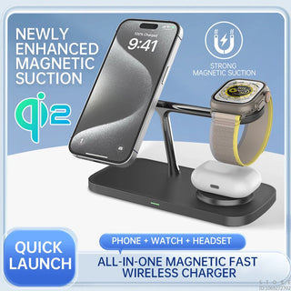 Multi functional QI2 wireless charging desktop magnetic three in one charging stand