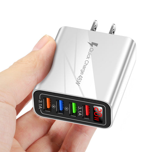 4 USB digital display mobile phone charger, European, American and British standard multi port charger with display screen