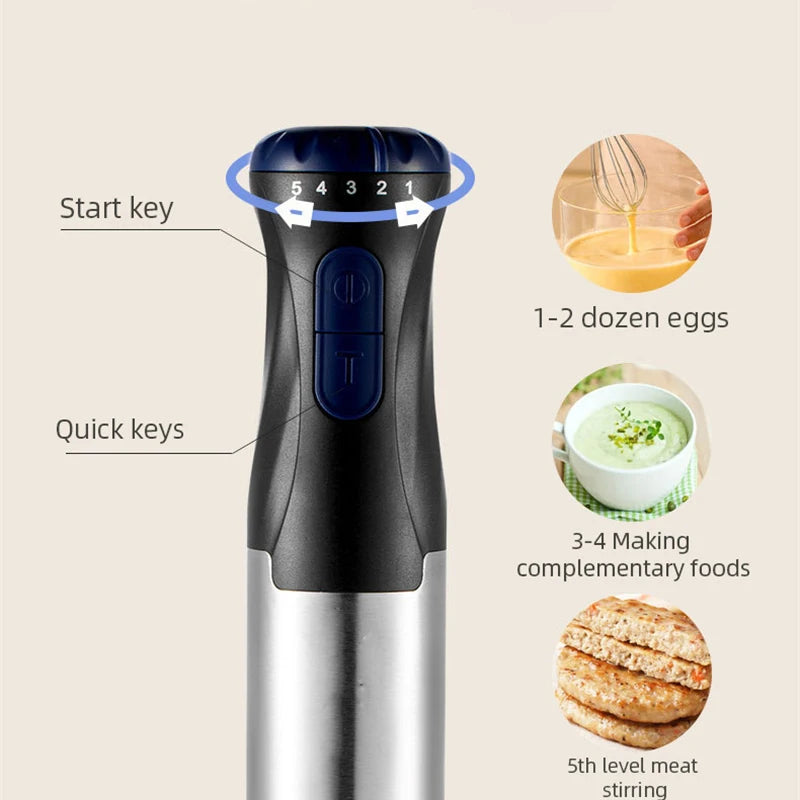 1000W Kitchen Immersion Blender 4 in 1 Stainless Steel Handheld Blender Vegetable Meat Chopper Egg Whisk Smoothie Stick Mixer