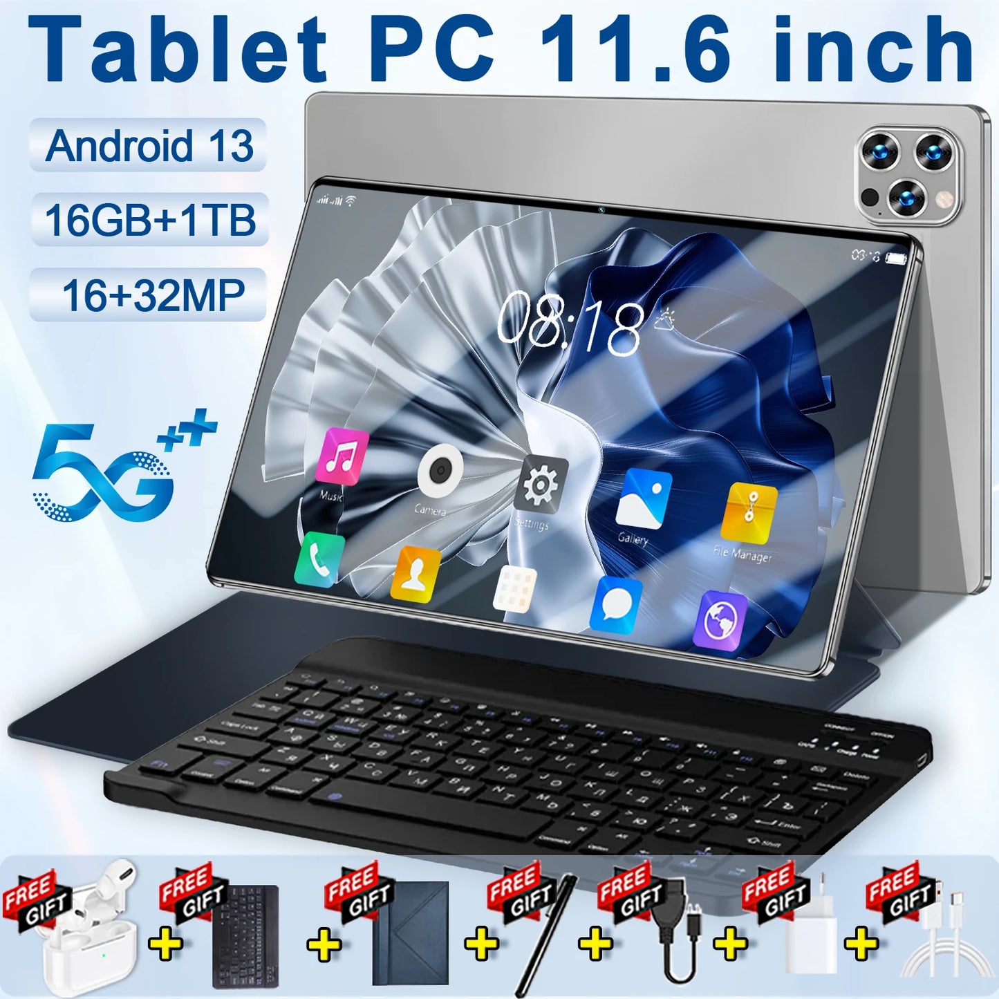 Tablet 11.6 inch Android 13  14 Core Processor 16GB RAM 1TB ROM WiFi Bluetooth 1TB Expand IPS Full HD Display20000mAh Battery