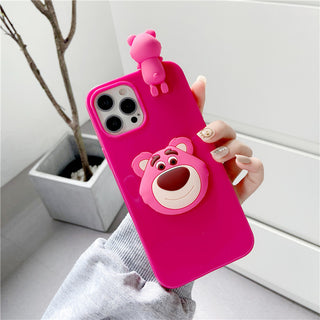 Three-Dimensional Lying Strawberry Bear Suitable For iPhone12promax Apple 11 Mobile Phone Case Soft Cover