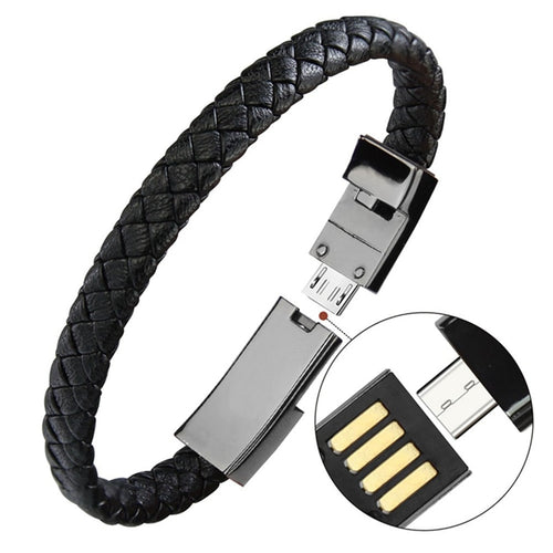 Portable Leather Mini Micro USB Bracelet Charger Data Charging Cable Sync Cord For iPhone6 6s Android Type-C Phone Cable