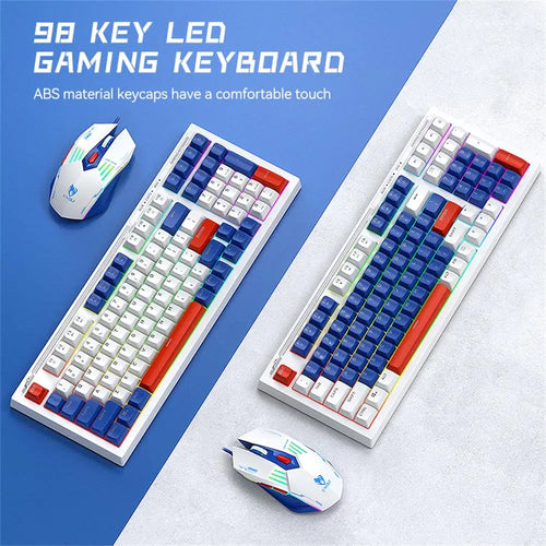 T-WOLF TF610 Keyboard and Mouse Game Keyboard and Mouse Set Mech Style Wired Esports Double Color White and Blue