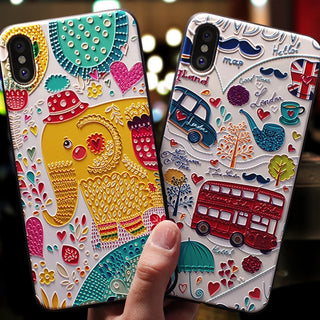 Eqvvol Cute 3D Emboss Cartoon Patterned Phone Case For iphone X 8 7 6 6S Plus Cases Soft Silicone Cover For iphone 5 5s SE Coque