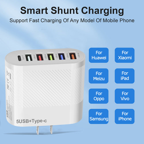 Type-CPD 3.1A PD+5USB Mobile Phone Charger Travel Charging Head