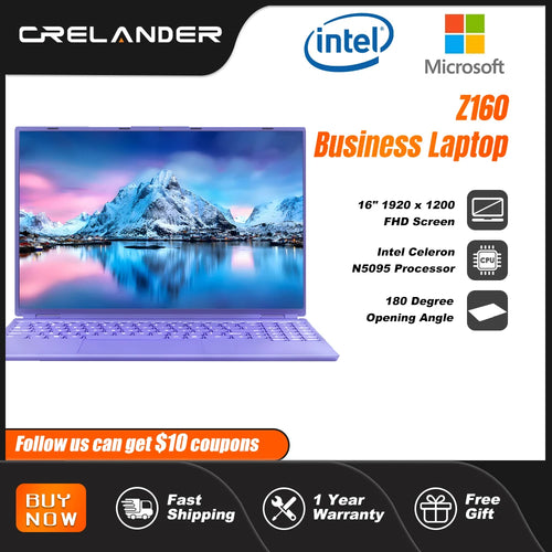 CRELANDER 16 Inch Business Laptop IPS Screen Intel Celeron N5095 12GB RAM Quad Core Bluetooth 5.0 Notebook Computer