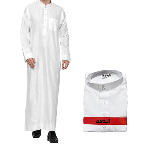 Cross-Border Polyester Men's Kaftan With Stand Collar Pocket Design Arabic Middle East Men's Wear Stock Wholesale