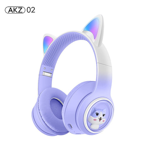 AKZ-02 light-emitting Cat's ears headworn Bluetooth headset subwoofer game video game wireless headset