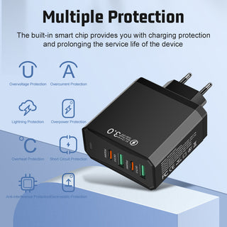 Four in one 2USB+2PD mobile phone charger, tablet plug, European, American and British standard super fast charging