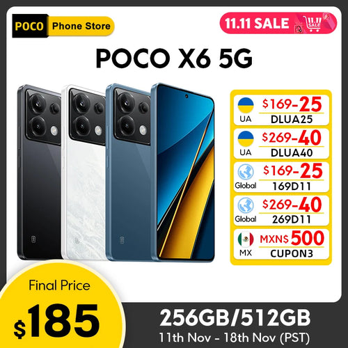 Global Version POCO X6 5G Smartphone 6.67 AMOLED Display Snapdragon 7s Gen 2 120Hz AMOLED Display 64MP Camera OIS 67W Charging