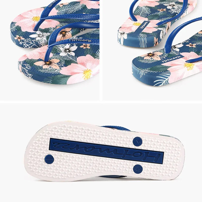 EOFK New Women  Flip Flops Summer Comfortable Beach Printing Floral Fashion Slippers Anti Slip Pool PVC Quick dry  Ladies Slides