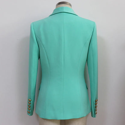 HIGH QUALITY 2024 Newest Fashion Designer Blazer Women's Double Breasted Lion Buttons Shawl Collar Blazer Jacket Mint Green