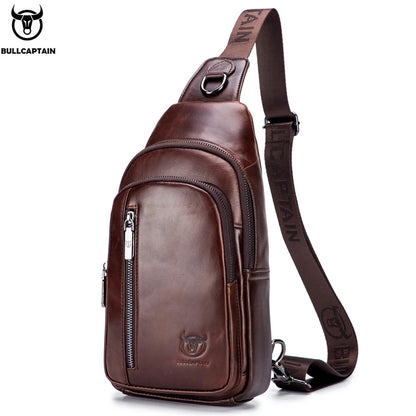 BULLCAPTAIN Men's Genuine Leather Chest Bag Fashion Leisure Multifunctional Crossbody Bag Music Chest Bag Men's Chest Bag