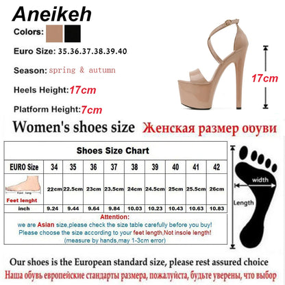 Aneikeh Summer Fashion Platform Cross-Tied PU Modern Sandalias Peep Toe Thin Heels Sandals Women 2024 Classics Rome Solid Black