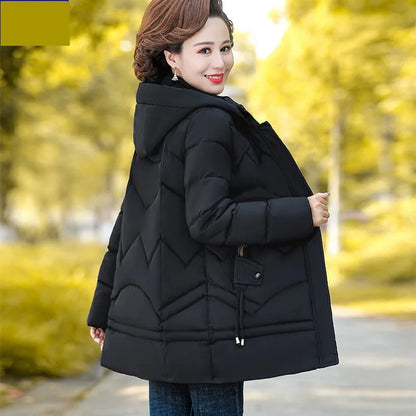 Winter Jacket Middle-aged mother's Clothing Hooded Parkas Loose Plus velvet Thick Winter Coat Female Warm Zipper Parka Outwear