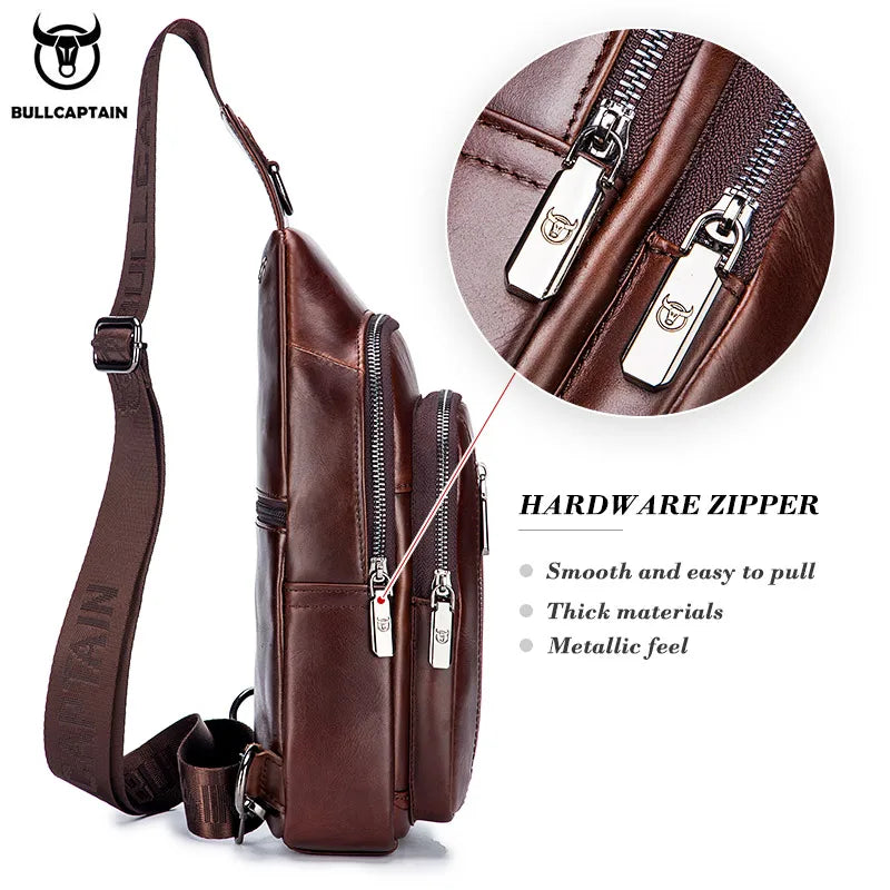 BULLCAPTAIN Men's Genuine Leather Chest Bag Fashion Leisure Multifunctional Crossbody Bag Music Chest Bag Men's Chest Bag