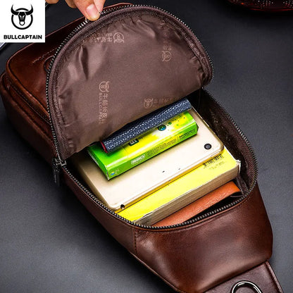 BULLCAPTAIN Men's Genuine Leather Chest Bag Fashion Leisure Multifunctional Crossbody Bag Music Chest Bag Men's Chest Bag