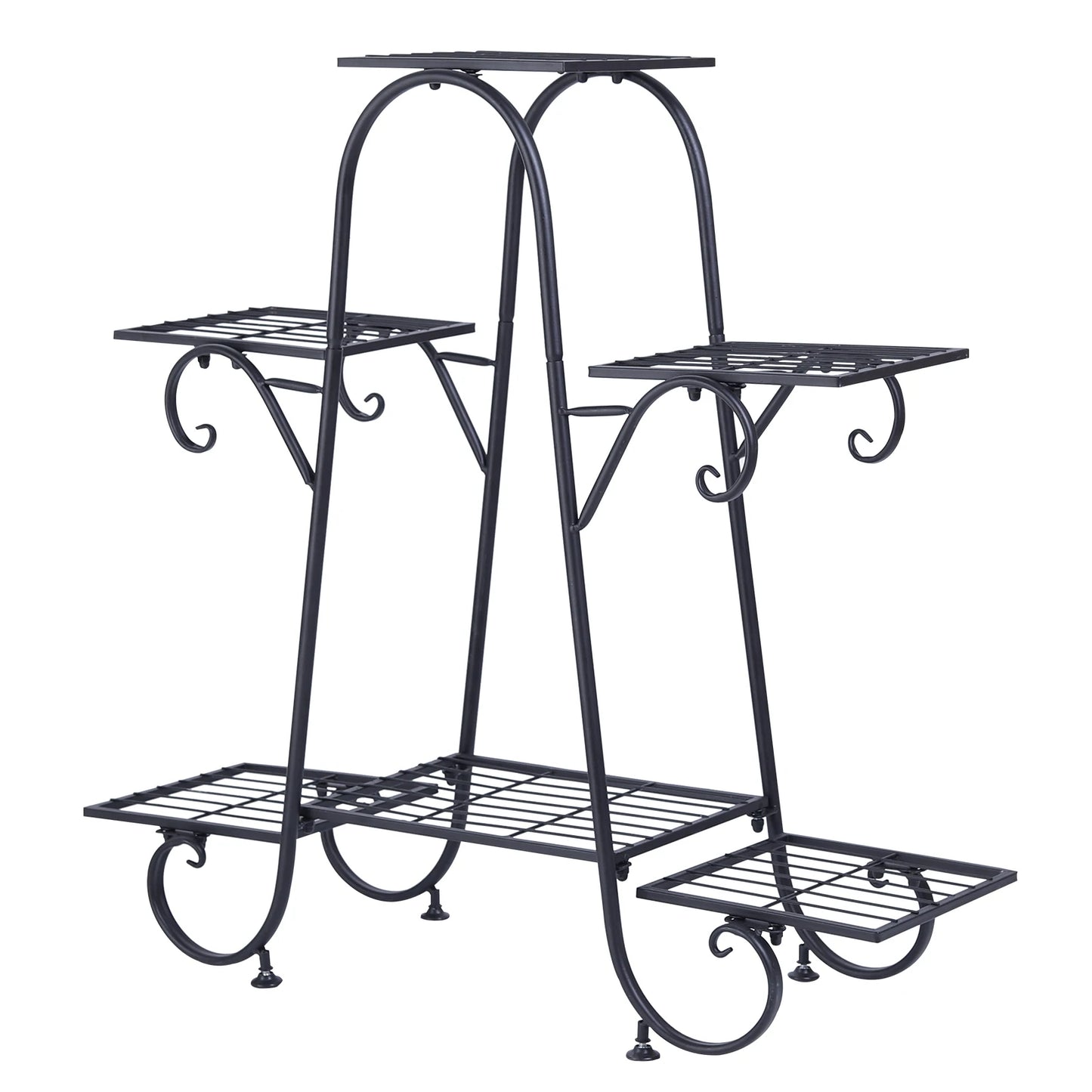 6 Tiers Plant Stand for Indoor and Outdoor Black Metal Flower Pot Shelf Multi-Tiered Plant Pot Holding Display Rack