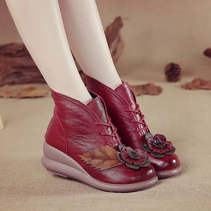 Xiuteng New Fashion genuine Leather Women Boots Winter Shoes Casual Lace up Women Boots Wedges Shoes Handmade Shoes Woman Boots