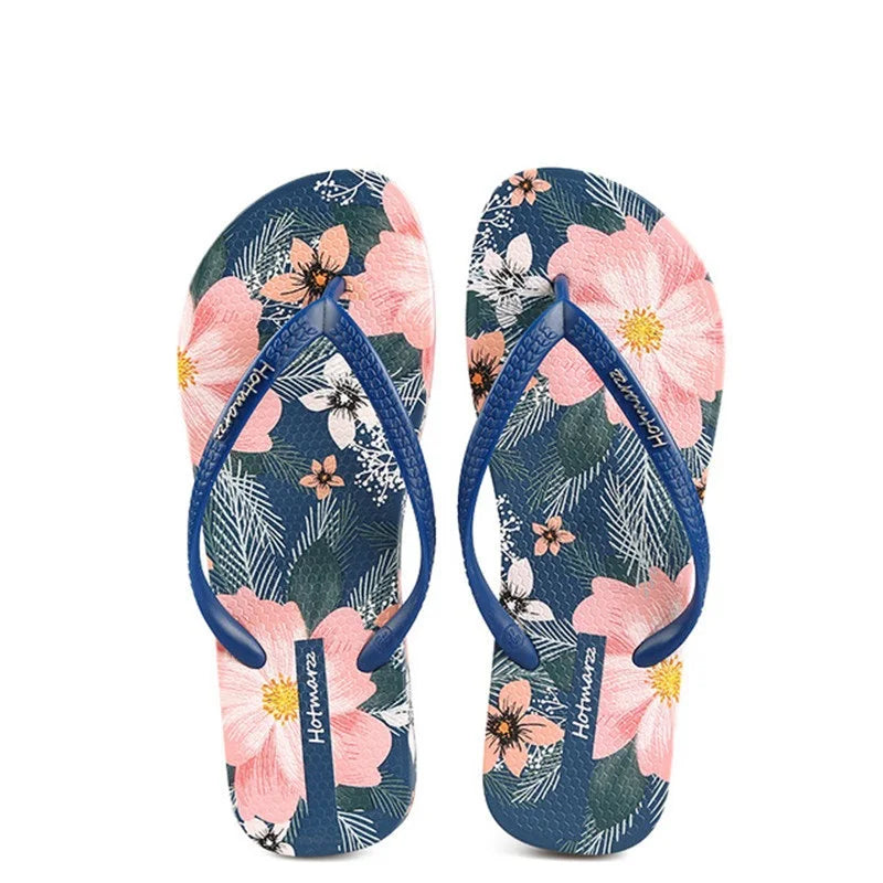 EOFK New Women  Flip Flops Summer Comfortable Beach Printing Floral Fashion Slippers Anti Slip Pool PVC Quick dry  Ladies Slides