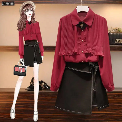 2021 New Year Cute Girls Womens Solid Color Office Lady Ruffled Blouses Formal Button Red White Shirt Ribbon Bow Tie Tops