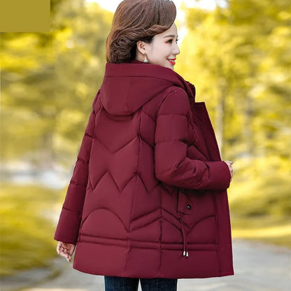 Winter Jacket Middle-aged mother's Clothing Hooded Parkas Loose Plus velvet Thick Winter Coat Female Warm Zipper Parka Outwear