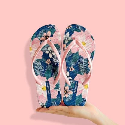 EOFK New Women  Flip Flops Summer Comfortable Beach Printing Floral Fashion Slippers Anti Slip Pool PVC Quick dry  Ladies Slides