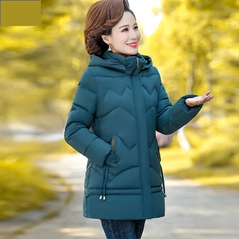 Winter Jacket Middle-aged mother's Clothing Hooded Parkas Loose Plus velvet Thick Winter Coat Female Warm Zipper Parka Outwear