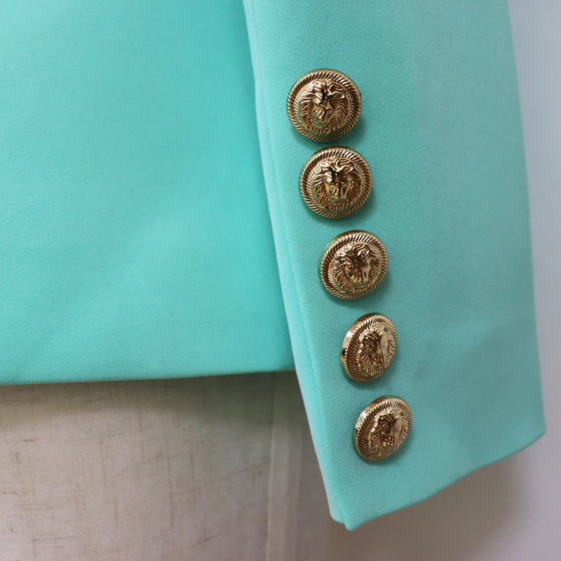 HIGH QUALITY 2024 Newest Fashion Designer Blazer Women's Double Breasted Lion Buttons Shawl Collar Blazer Jacket Mint Green