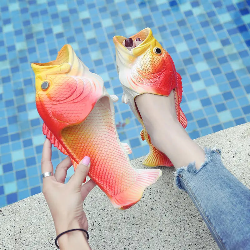 Family Funny Fish Shoes Women Slippers Large Size 32-47 High Quality PVC Girls Summer Shoes Beach Slippers Woman Slides