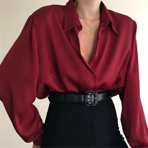 Fashion Autumn Women Blouse Shirt Casual Lapel Long Sleeve Solid Black Red Ladies Blouse For Women Female Top Clothing