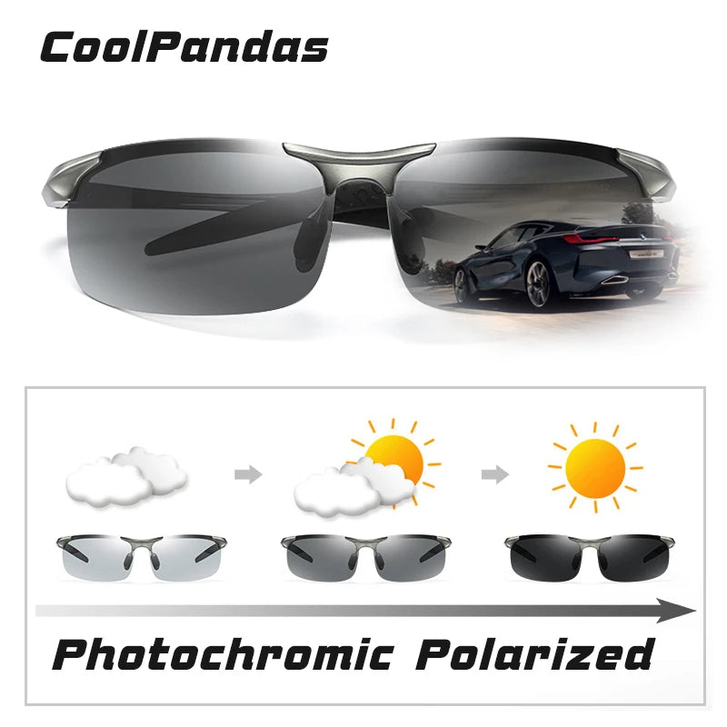 2023 Aluminum Rimless Photochromic Sunglasses Men Polarized Day Night Driving Glasses Chameleon Anti-Glare gafas de sol hombre