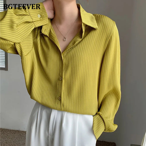 BGTEEVER Office Ladies Striped Women Blouses Tops Full Sleeve Loose Women Shirts Elegant Spring Blusas Mujer 2021