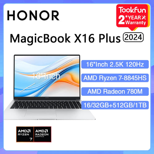 HONOR MagicBook X16 Plus 2024 Laptop AMD Ryzen R7 8845HS 16GB 32GB 512GB 1TB 16