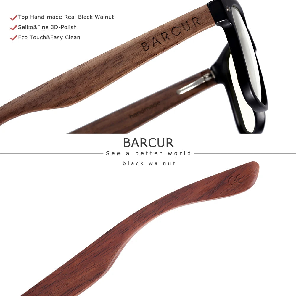 BARCUR Wood Anti Blue Ray Glasses Computer Glasses Optical Eye UV Blocking Gaming Filter Eyewear