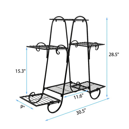 6 Tiers Plant Stand for Indoor and Outdoor Black Metal Flower Pot Shelf Multi-Tiered Plant Pot Holding Display Rack