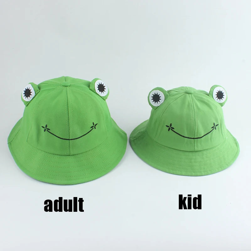 Parent-Kid Frog Bucket Hat Panama Fishing Hat Cartoon Cute Hats For Women Men Bob Chapeau Outdoor Sun Fisherman Caps