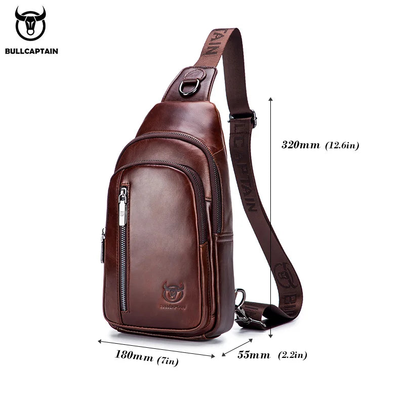 BULLCAPTAIN Men's Genuine Leather Chest Bag Fashion Leisure Multifunctional Crossbody Bag Music Chest Bag Men's Chest Bag