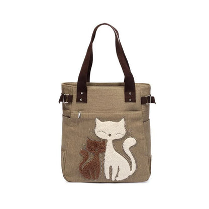 Lovely Cute Cat Canvas Handbag for Girls Ladies Large Capacity Casual Bag Women Portable Solid Zipper Shoulder Bag Bolsos Mujer