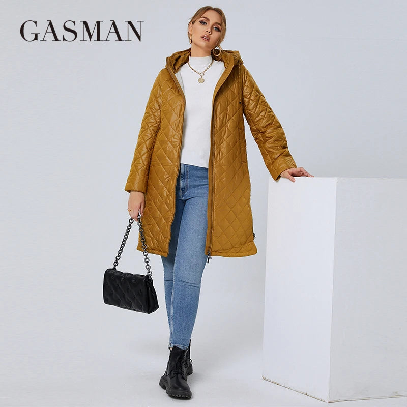 GASMAN 2022 Women's Autumn Winter jacket Fashion XL-5XL long High street parka Furry lining high quality Brand coat woman 81121