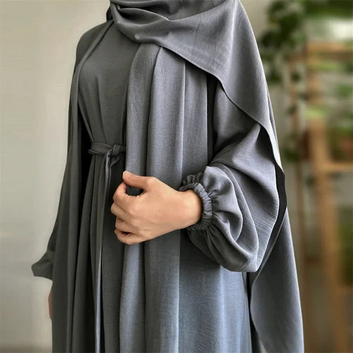 Hijab Sets 2/3 Pieces Eid Ramadan Muslim Women Open Abaya Kimono Inner Maxi Dress Dubai Islamic Arab Robe Kaftan Jalabiya Caftan