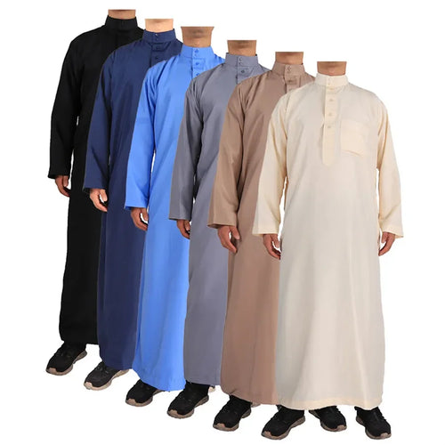 Islamic Clothing Men Solid Long Sleeve Loose Muslim Male Saudi Arabia Pakistan Kurta Muslim Costumes Muslim Dress Kaftan Thobe