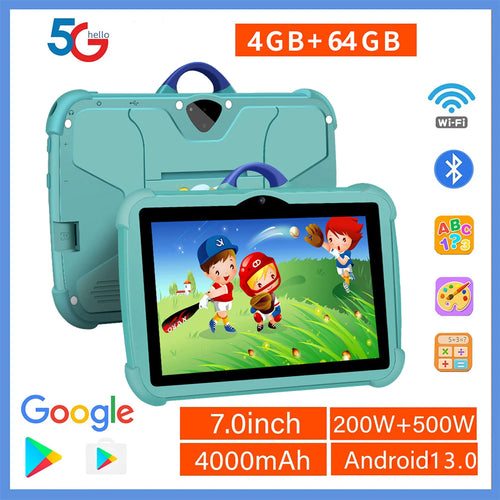 New 7 Inch Global Version 5G WiFi Kids' tablet Octa Core 4GB RAM 64GB ROM Dual BOW Cameras Children's Gifts Tablets Android 13