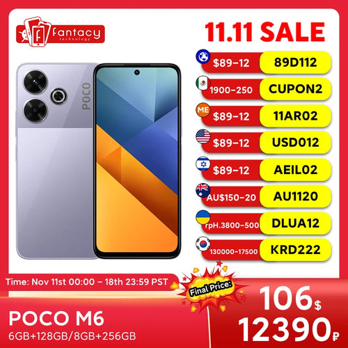 POCO M6 Smartphone Global Version Helio G91 Ultra 108MP Pro-Grade Main Camera 33W Fast Charging 5030mAh Battery