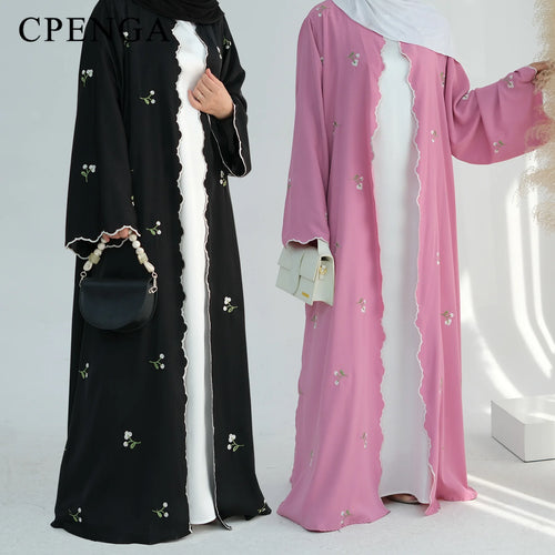 Ramadan Women Embroidery Muslim Cardigan 2024 Dubai Open Abaya Dress Luxury Islam Saudi Arabia Party Clothing Turkey Modest Robe